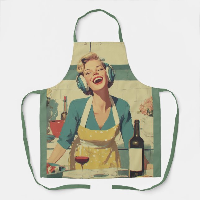 Retro Happy Cooking Vibes Apron (Front)
