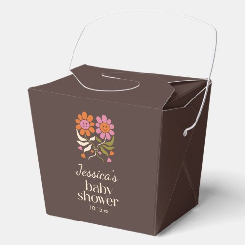 Retro Happy Daisy Brown Baby Shower Custom Favor Boxes
