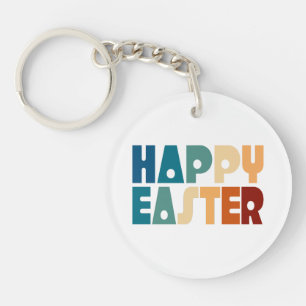 Retro Happy Easter Typography Keychain