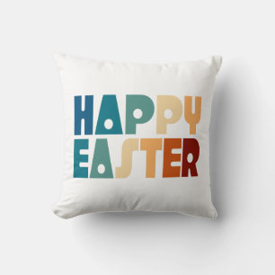 Retro Happy Easter Typography   Throw Pillow