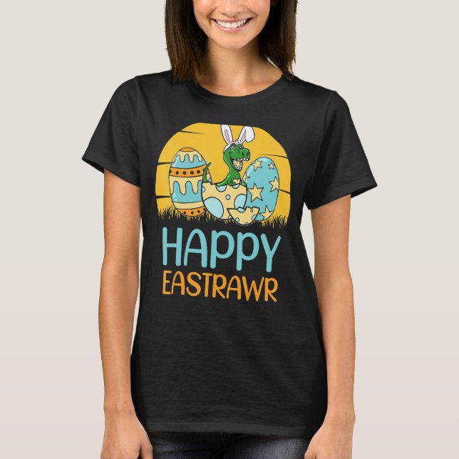 Retro Happy Eastrawr T Rex Easter Bunny Dinosaur T-Shirt (Front)
