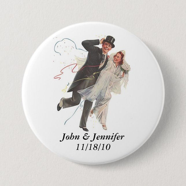 Retro Happy Elated Wedding Couple Gifts Button (Front)