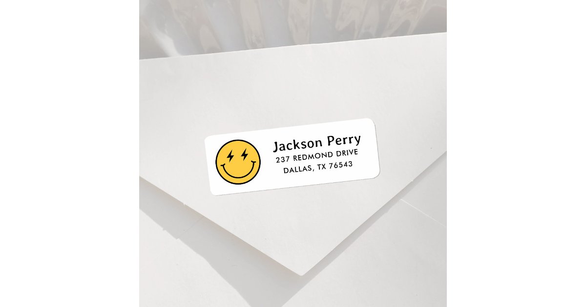 Retro Happy Face Birthday Party Return Address Label | Zazzle