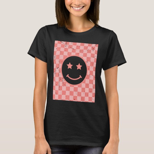 Retro Happy Face Checkered Pattern_2 T-Shirt (Front)