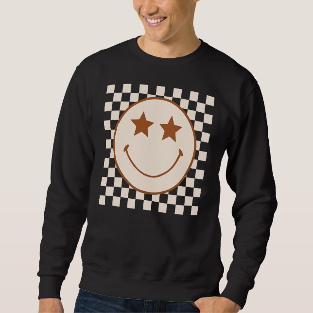 Retro Happy Face  Checkered Pattern For Women Men  Sweatshirt (Front)