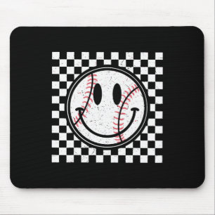 Retro Happy Face Game Day Baseball Pattern Smile F Mouse Pad