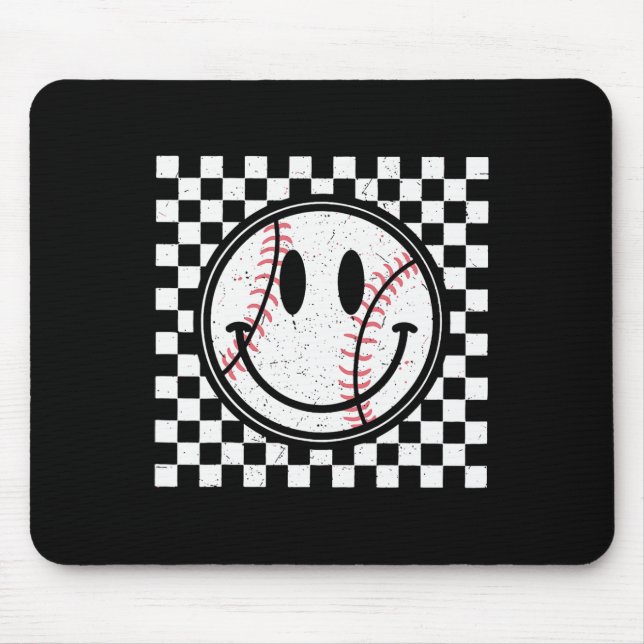 Retro Happy Face Game Day Baseball Pattern Smile F Mouse Pad (Front)
