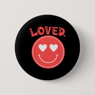 Retro Happy Face Heart Loved Tee Smile Face Uni Button