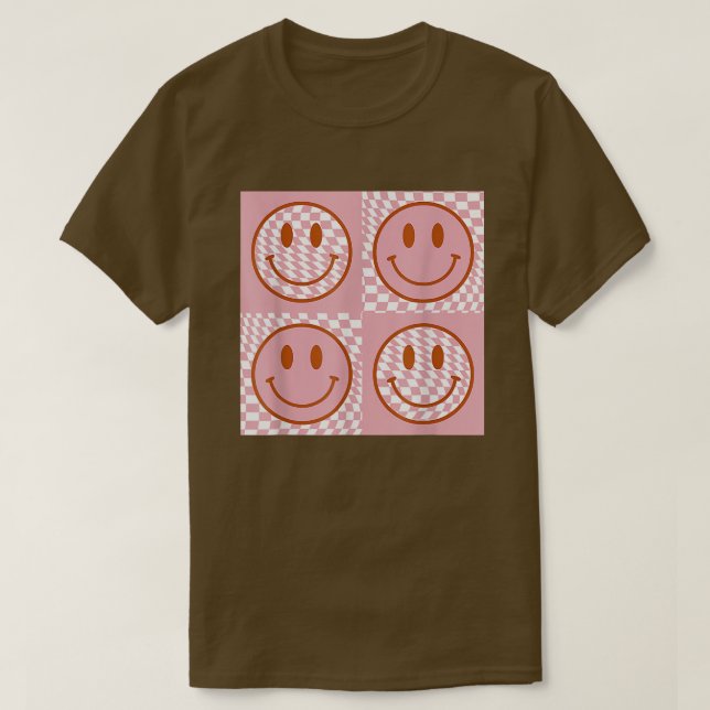 Retro Happy Face s Smile Face Checkered Pattern Tr T-Shirt (Design Front)