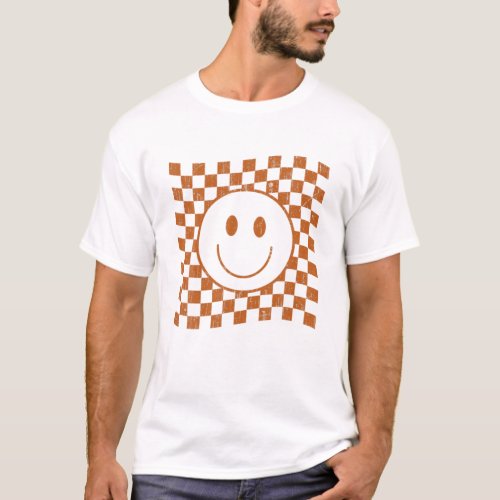 Retro Happy Face S Smiley Face Checkered Pattern T T_Shirt