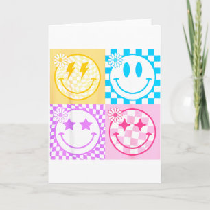 Retro Happy Face Shirt Checkered Pattern Smile Fac Card