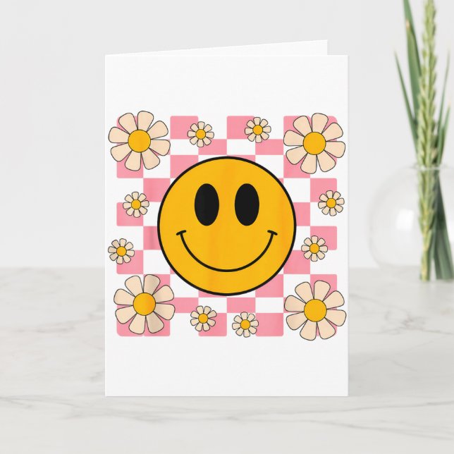Retro Happy Face Shirt Checkered Pattern Smile Fac Card (Front)