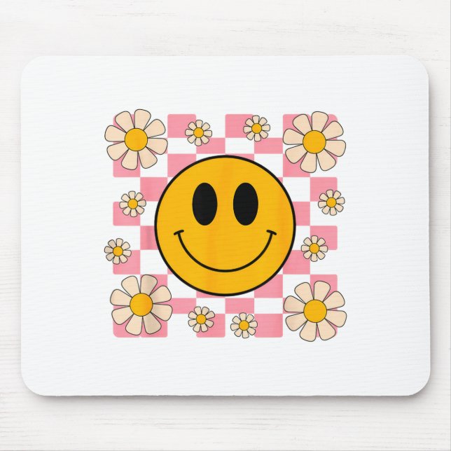 Retro Happy Face Shirt Checkered Pattern Smile Fac Mouse Pad (Front)