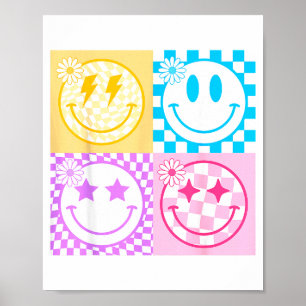 Retro Happy Face Shirt Checkered Pattern Smile Fac Poster