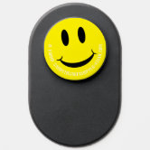 Happy Smile Face Yellow Black Fun Tech Accessory PopSocket | Zazzle