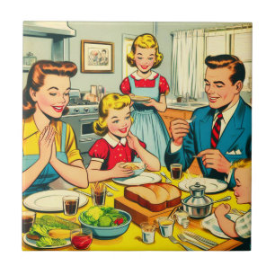 Retro Happy Family Comics Ceramic Tile