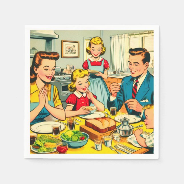 Retro Happy Family Comics Napkins (Front)