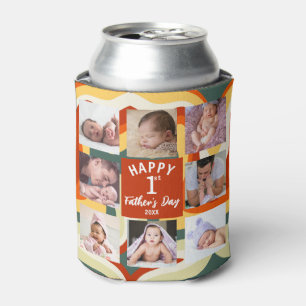 Retro Happy First Father's Day 8 Photo Collage Can Cooler
