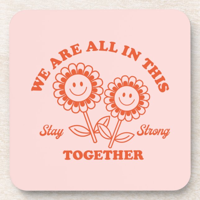 Retro Happy Flower Graphic Beverage Coaster (Front)