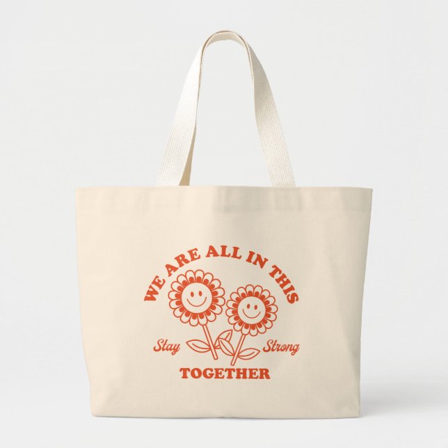 Retro Happy Flower Graphic Large Tote Bag (Front)
