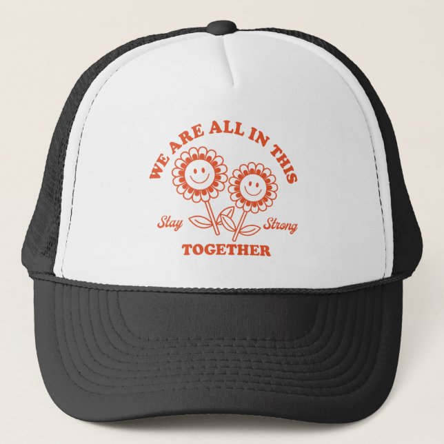Retro Happy Flower Graphic Trucker Hat (Front)