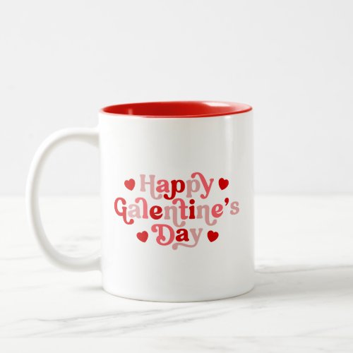 Retro Happy Galentines Day Pink  Red Two_Tone Coffee Mug