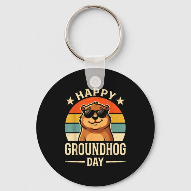 Retro Happy Groundhog Day Cool Ground Hog Day 2026 Keychain (Front)
