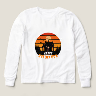 Retro Happy Halloween Haunted House Vintage Sunset Tri-Blend Shirts