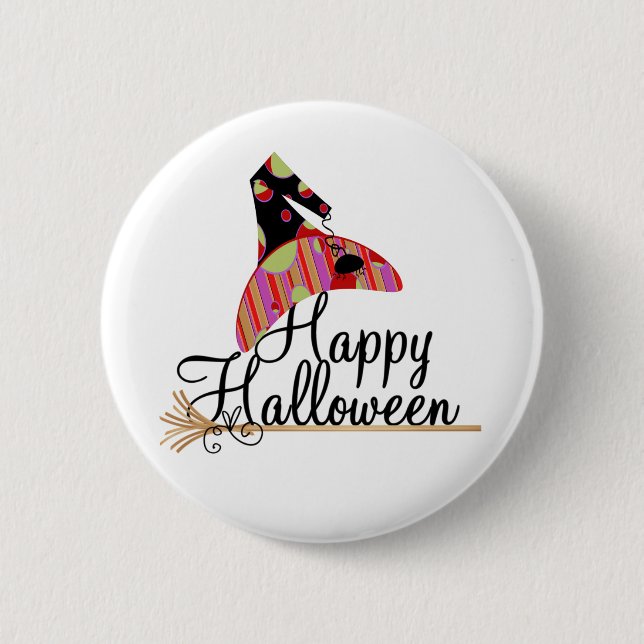 Retro Happy Halloween Pinback Button (Front)