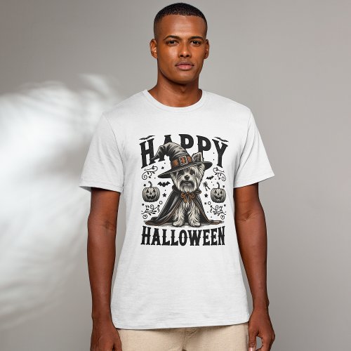 Retro Happy Halloween Yorkie Graphic illustration T_Shirt