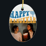 Retro Happy Hanukkah Personalized Photo Ceramic Ornament<br><div class="desc">Retro Happy Hanukkah Personalized Photo Ceramic Ornament</div>
