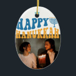 Retro Happy Hanukkah Personalized Photo Ceramic Ornament<br><div class="desc">Retro Happy Hanukkah Personalized Photo Ceramic Ornament</div>
