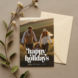 Retro Happy Holidays Christmas Family Photo Holiday Card