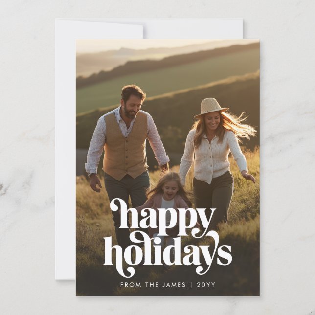 Retro Happy Holidays Christmas Family Photo Holiday Card (Front)