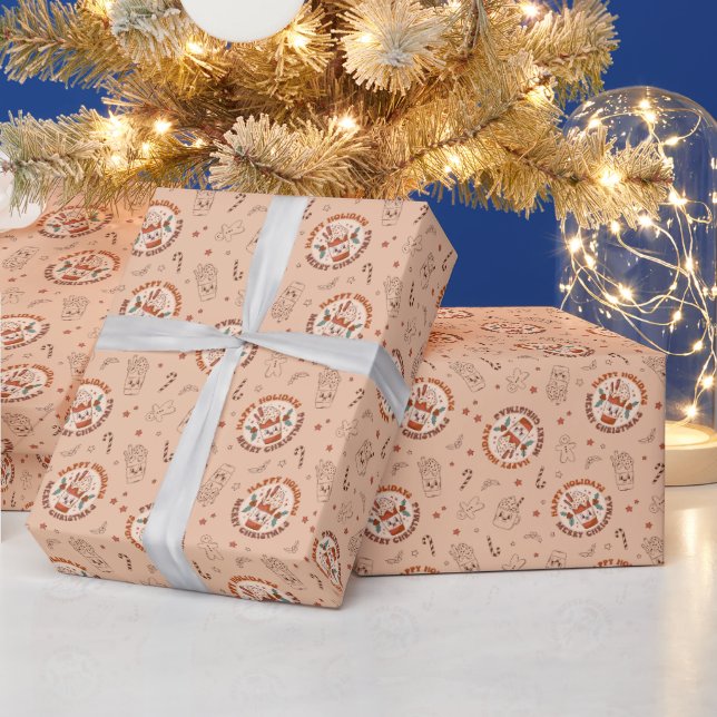 Retro Happy Holidays Merry Christmas Gingerbread Wrapping Paper (Holidays)