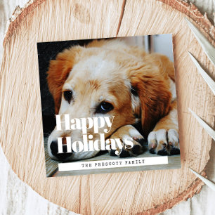 Retro Happy Holidays Square Family Photo Holiday Card
