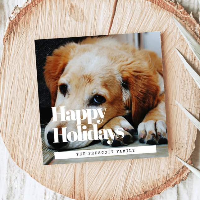 Retro Happy Holidays Square Family Photo Holiday Card (Creator Uploaded)