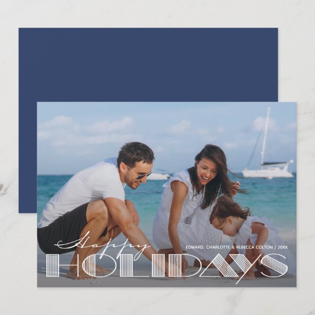 Retro Happy Holidays Typography Christmas Holiday Card (Front/Back)