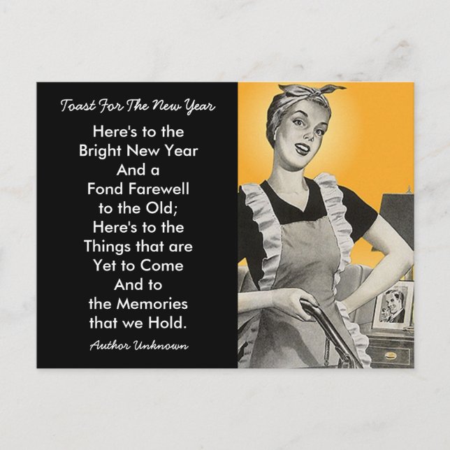 Retro Happy Homemaker Toasts New Year Greeting PC Holiday Postcard (Front)