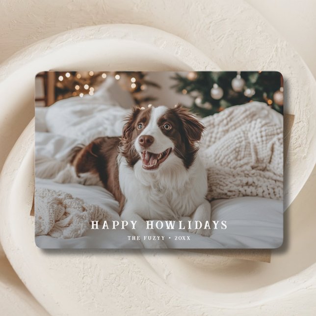 Retro Happy Howliday Dog Christmas Greetings Photo Holiday Card (Creator Uploaded)