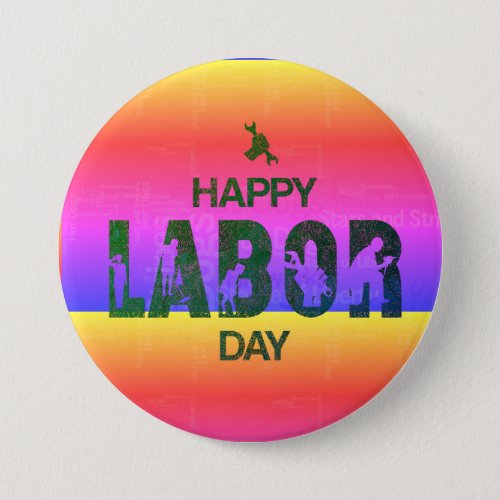 Retro Happy Labor Day In Retro Blue Button