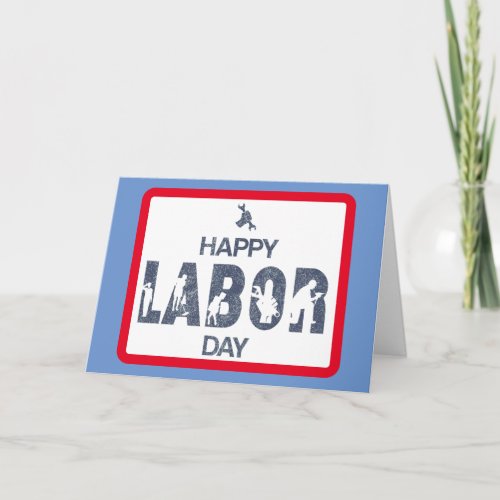 Retro Happy Labor Day In Retro Blue Card