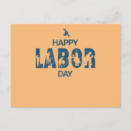 Retro Happy Labor Day In Retro Blue Holiday Postcard