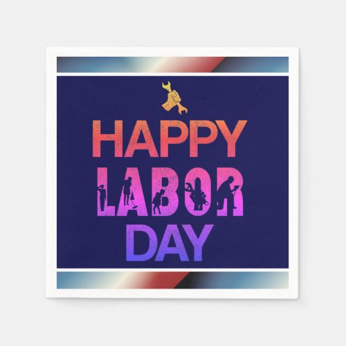 Retro Happy Labor Day In Retro Blue Napkins