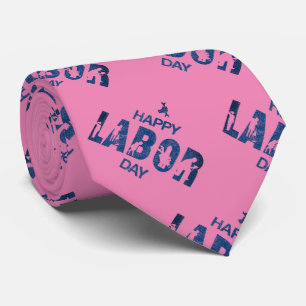 Retro Happy Labor Day In Retro Blue Neck Tie