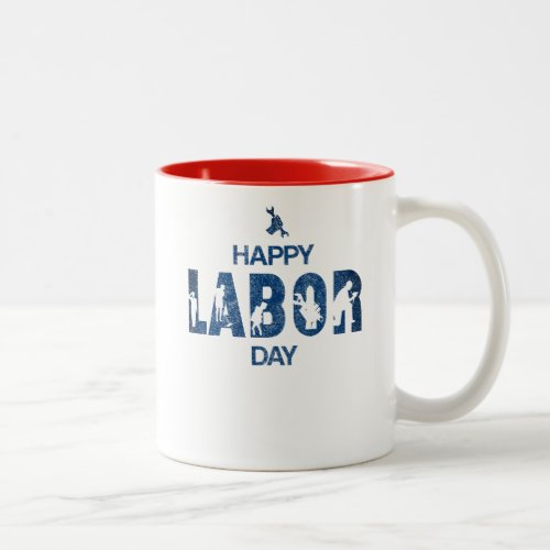 Retro Happy Labor Day In Retro Blue Two_Tone Coffee Mug