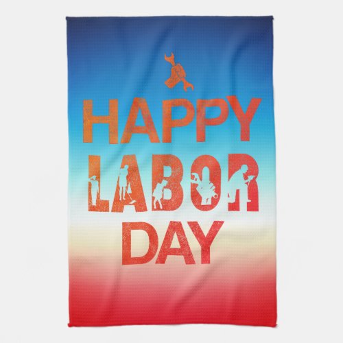 Retro Happy Labor Day In Retro Red Kitchen Towel