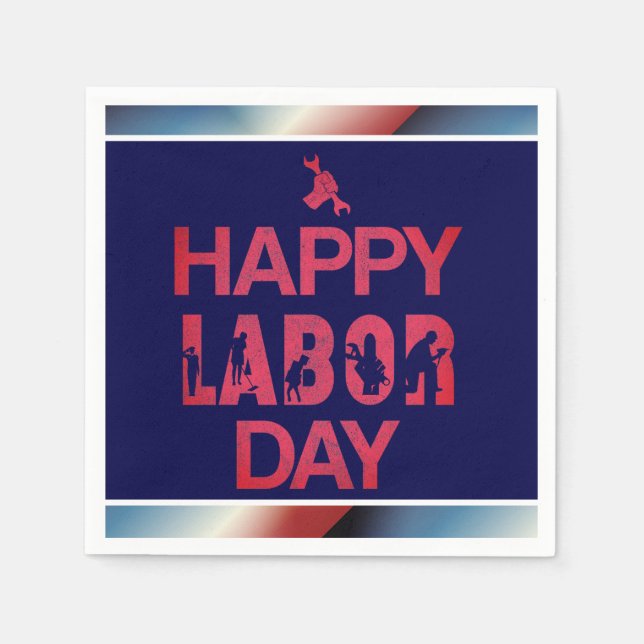 Retro Happy Labor Day In Retro Red Napkins (Front)