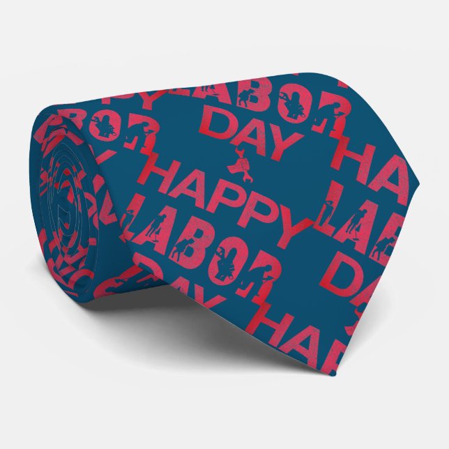 Retro Happy Labor Day In Retro Red Neck Tie (Rolled)