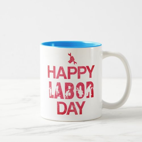 Retro Happy Labor Day In Retro Red Two_Tone Coffee Mug